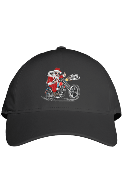 Кепка з принтом "Санта в окулярах на мотоциклі". Байкер, дід мороз, зима, мотоцикл, новий рік, різдво, санта, санта клаус, сніг, щасливого різдва. 2070702