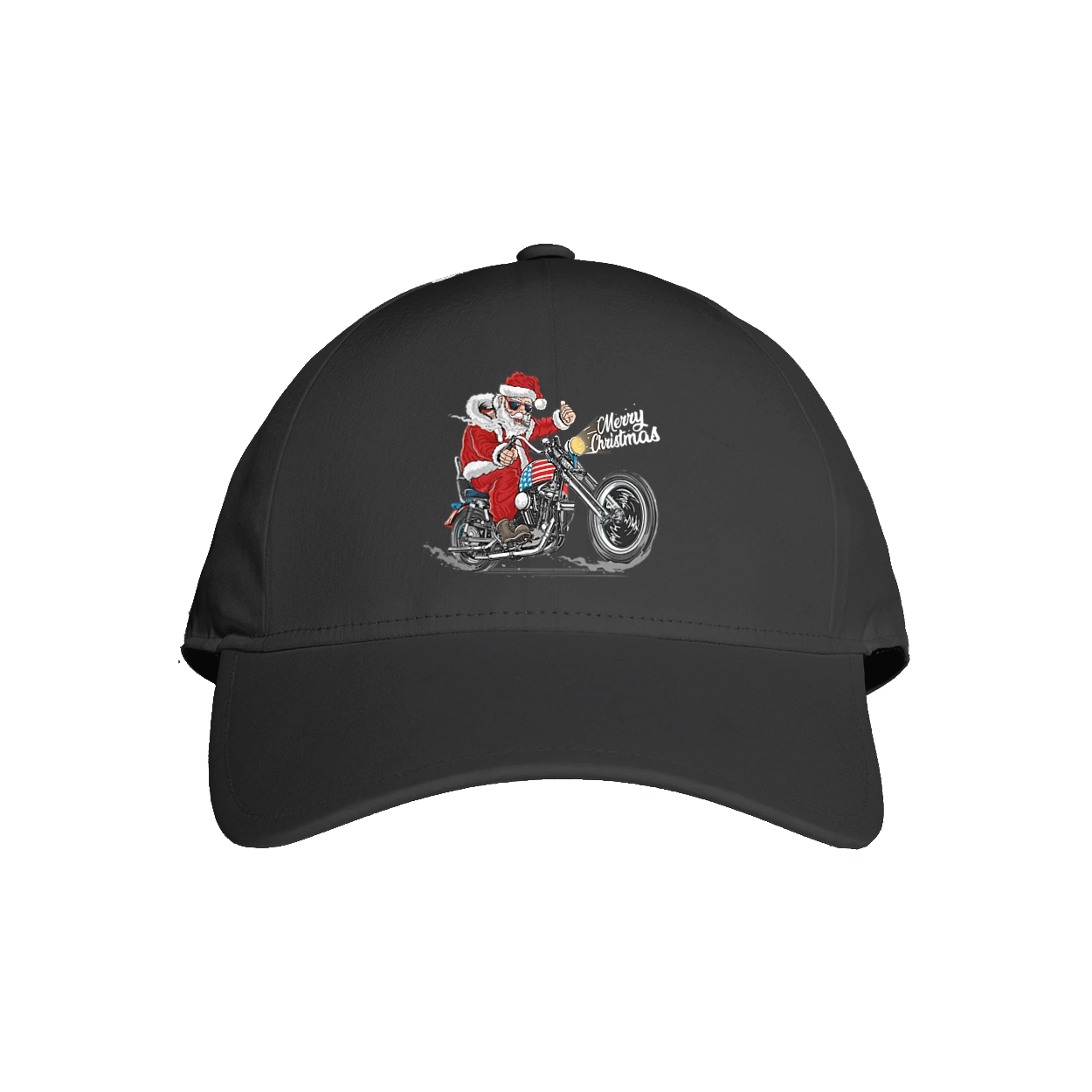 Санта в окулярах на мотоциклі