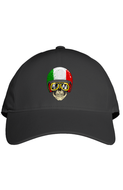 Кепка з принтом "Череп в мотошоломі". Мото, окуляри, череп, шолом. 2070702