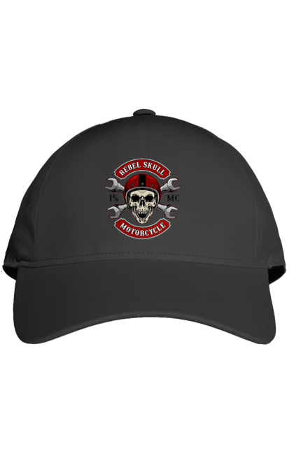 Кепка з принтом "череп мотолюбитель". Любитель, мотоцикл, череп, шолом. 2070702