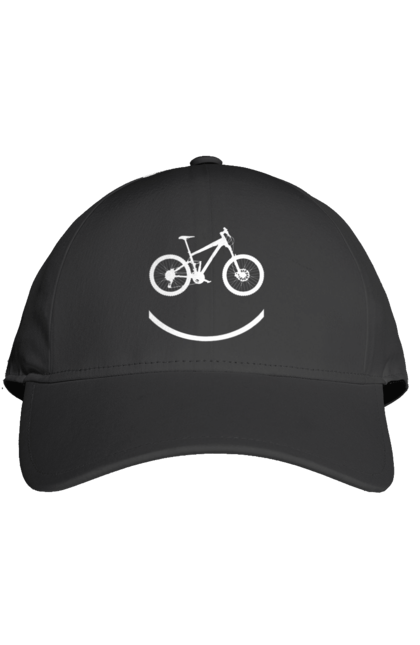 Кепка з принтом "Велосмайл". Велосипед, велоспорт, колесо, крос, любителям велосипеда, педалі, смайл, смайлик, траса. 2070702