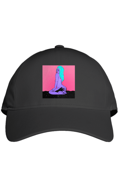 Кепка з принтом "Фіолетова Дівчина В Руках". Дівчина, інопланетянка, сидить. 2070702