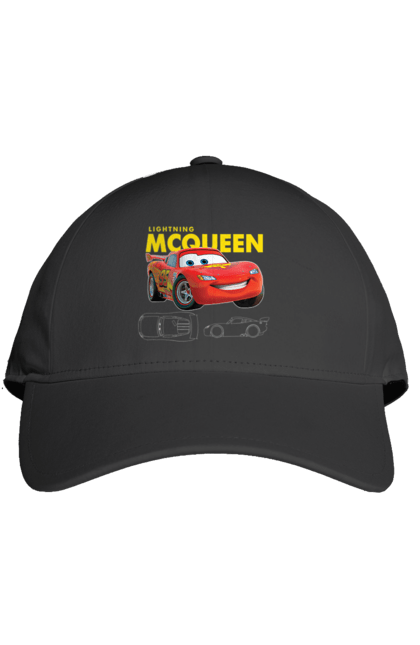 Cap with prints Lightning McQueen. Cartoon, cartoon, lightning mcqueen, race, sport, wheelbarrows. 2070702