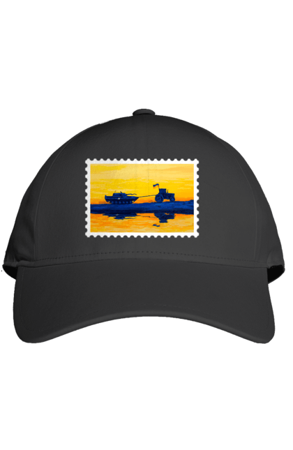 Кепка з принтом "Нова марка, трактор що тягне танк". Добрий вечір, доброго вечора, марка, марка україни, марка укрпочта, ні війні, трактор тягне танк, тракторні війська, укрпочта. 2070702