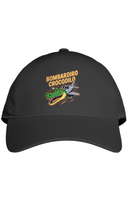 Кепка с принтом Bombardino Crocodilo. Bombardino, bombardino crocodilo, crocodilo, бомбардино крокодило, брейнрот, брейнрот персонажи, итальянские мемы, итальянский брейнрот, крокодил, крокодил самолет. 2070702