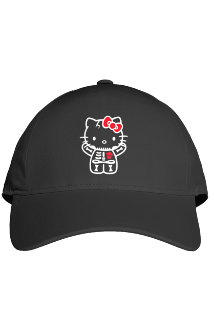 Кепка с принтом Хелло Китти Хэллоуин. Halloween, hello kitty, zombie, бренд, зомби, котенок, персонаж, скелет, хелло китти, хэллоуин. 2070702