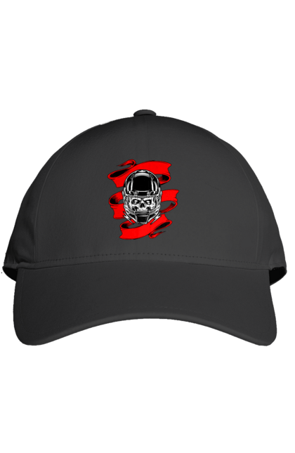 Кепка з принтом "Череп в мотошоломі". Мото, стрічка, череп, шолом. 2070702