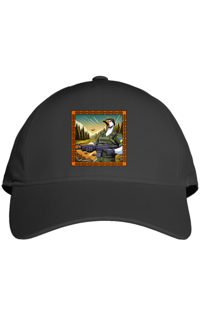 Кепка з принтом "Гусячий десант". Біологічна зброя, бойові гуси, військовий гусак, гусячий десант, зброєні сили, прапор, символіка, україна. 2070702