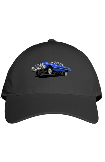 Кепка з принтом "Автомобіль". Автомобіль, імпала, класика, лоурайдер, синій, шевроле. 2070702