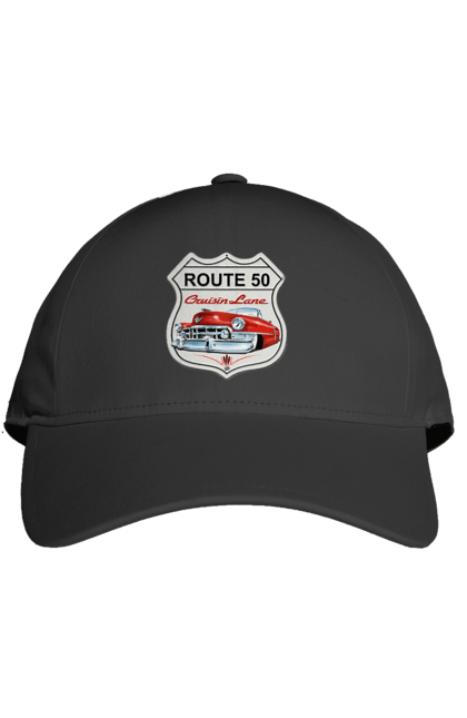 Кепка з принтом "Route 50". Байк, байкер, байкер клуб, брат, брати, брутал, гарячий асфальт, гарячий кінь, гарячий стрижень, дорога 50, дорога 66, дорога 80, дороги америки, дороги україни, жага швидкості, клуб байкерів, мотоцикл, мотоцикліст, справжній чоловік, чувак, швидкість. 2070702
