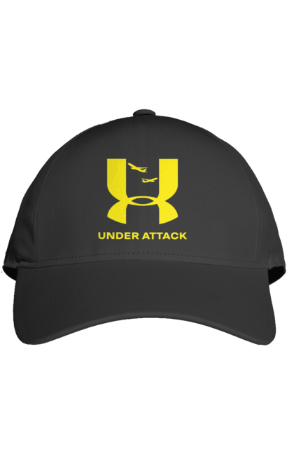 Кепка з принтом "Under Attack yellow". Андер армор, бренди, гумор, приколи, прикольні, ундер армор. 2070702