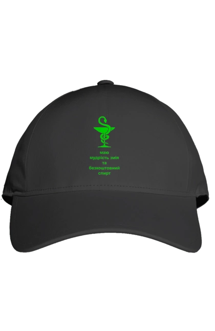 Кепка с принтом Змей медицины. Алкоголь, аптека, змей, змея, исцеление, кубок, лечение, медицина, прикол, символ, спирт, чаша, шутка, юмор. 2070702