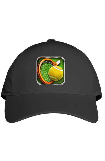 Кепка з принтом "Теніс". Великий теніс, гравці, лондон, м`яч, призовий фонд, ракетка, спонсор, турнір на ґрунті, турнір на траві, турнірна сітка. 2070702