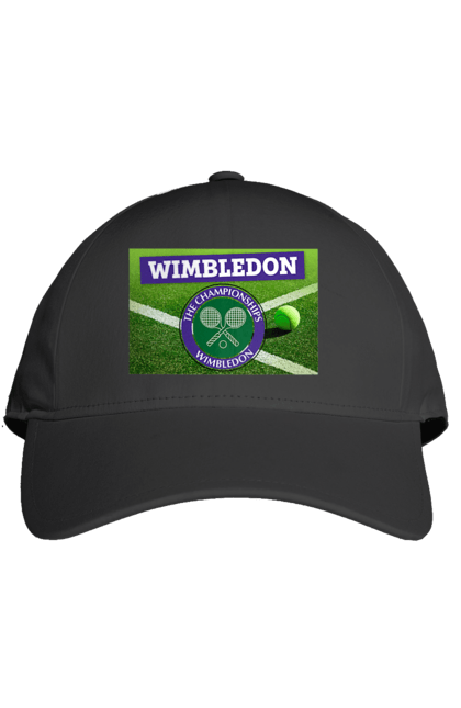 Кепка з принтом "Wimbledon тенісний турнір". Великий теніс, велокобритання, гравці, лондон, м`яч, призовий фонд, ракетка, спонсор, турнір на траві, турнірна сітка. aslan
