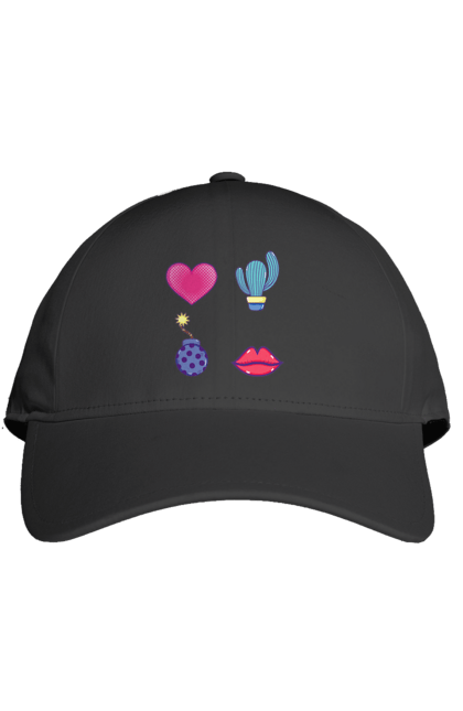 Кепка з принтом "Серце, Кактус, Бомба, Губи". Бомба, губи, кактус, серце. 2070702