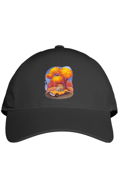 Кепка з принтом "Осiнь Авто Дерево". Дерево, жовтий мила ілюстрація, машина, осінь, помаранчевий. 2070702