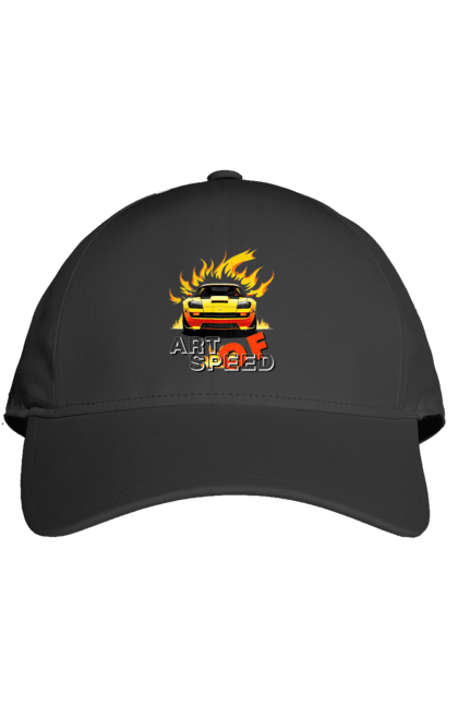 Кепка з принтом "Машина у вогні". Автомобіль, вогонь, спортивна машина, спортивний автомобіль, швидкість. 2070702