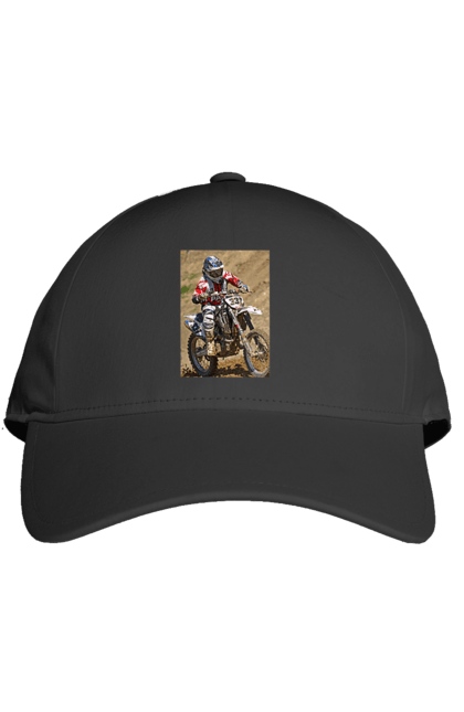 Cap with prints MOTOR RACER. Athlete, moto, motor racer, motorbike, sport. 2070702