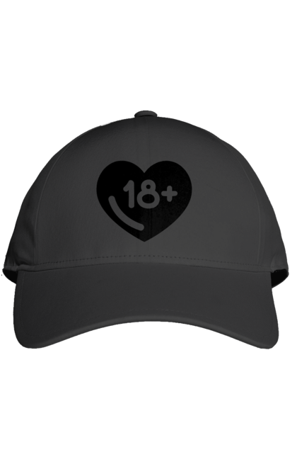 Кепка з принтом "18+". 18+, запрет, секс, сердце, черное. 2070702