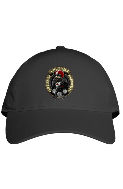 Cap with prints Gentlemen motorcycle. Gentleman, helmet, motorcycle, skull. 2070702