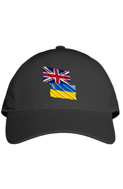 Кепка з принтом "Прапор Великої Британії, прапор України, Підтримка України". Британія, велика британія, війна, киев, мир, національні кольори, прапор, прапор британії, прапор великої британії. 2070702