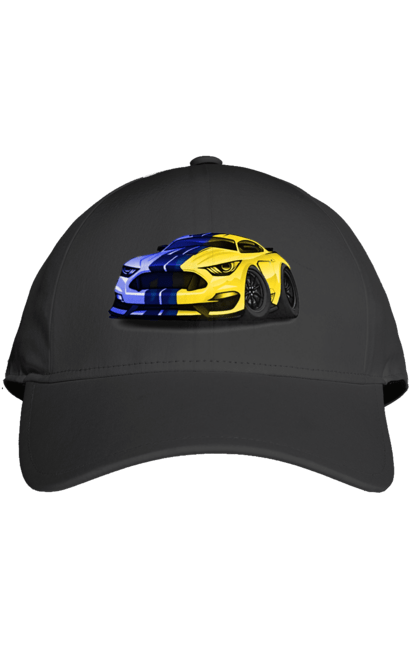 Кепка з принтом "Український мустанг". Жовто блакитне авто, кольори україни, машина, мустанг, суперкар, форд мустанг, шелбі. 2070702