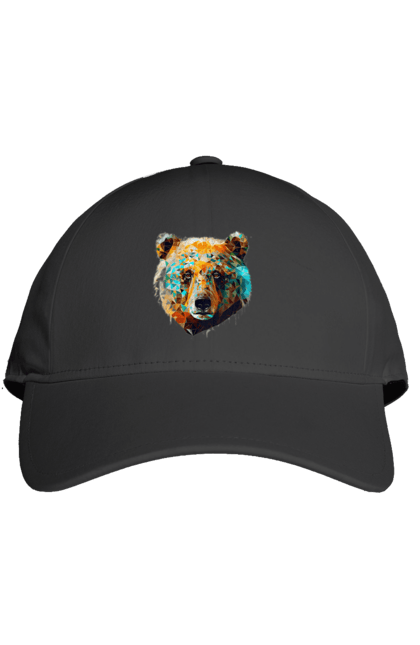 Кепка з принтом "Ведмідь кольоровий". Арт, ведмідь, кольоровий, мозаїка, природа, тварина. CustomPrint.market