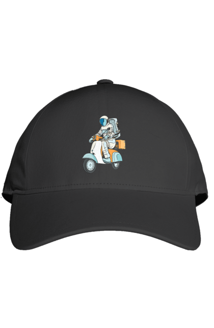Cap with prints Astronaut on a motorcycle. Cosmonaut, motorcycle, space. 2070702