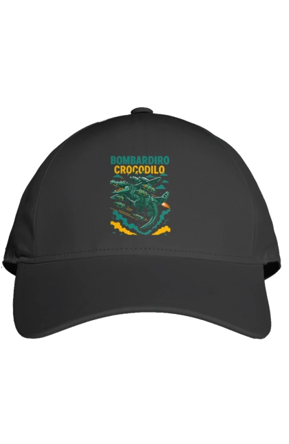 Кепка с принтом Bombardino Crocodilo. Bombardino, bombardino crocodilo, бомбардино крокодило, бомбардиро крокодило, брейнрот, брейнрот персонажи, итальянские мемы, итальянский брейнрот, крокодил, крокодил самолет. 2070702