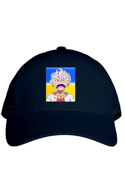 Кепка з принтом "Монкі д Луффі сміється на жовто блактному фоні". Ван піс, луффі, монкі д. луффі, прапор україни, символ україни, україна. 2070702