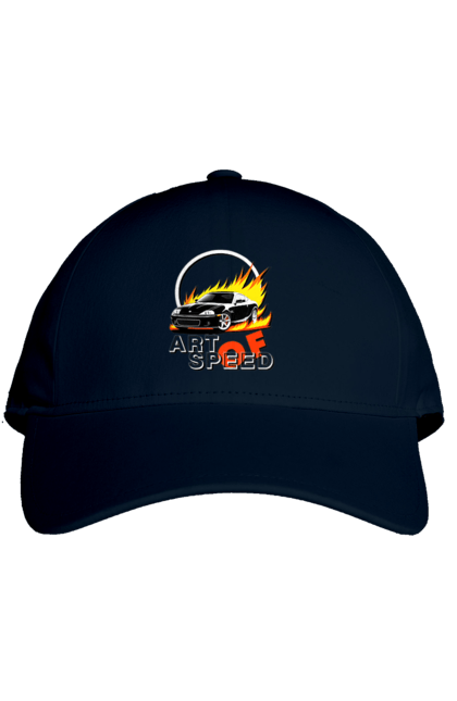 Кепка з принтом "Автомобіль у вогні". Авто, автомобіль у вогні, гонка, дрейф, спорт, спортивна машина, швидкість. 2070702