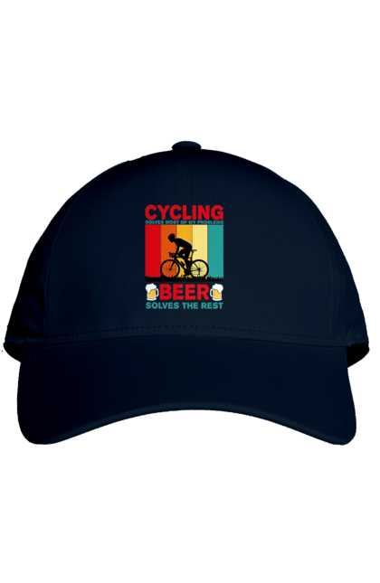 Кепка з принтом "Cycling Beer". Алкоголь, брутальні, велосипед, веселі, для спортсменів, літні, пиво, спорт, чоловічі. 2070702