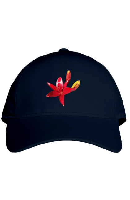 Cap with prints Red lily. Bright, bud, buds, color, flower, lily, nature, red, red flower, red lily, sunny. 2070702