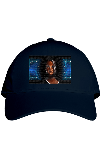 Кепка з принтом "Штучний Розум". Айті, айтішник, гик, жінка, знання, інженер, інтелект, кібер, кібернетика, кіборг, код, комп, комп`ютерник, кристал, машинне навчання, мікросхема, мозок, портрет, програміст, професіонал, професія, розробник, розум, світиться, світло, хакер, чіп, штучний інтелект, штучний розум. 2070702