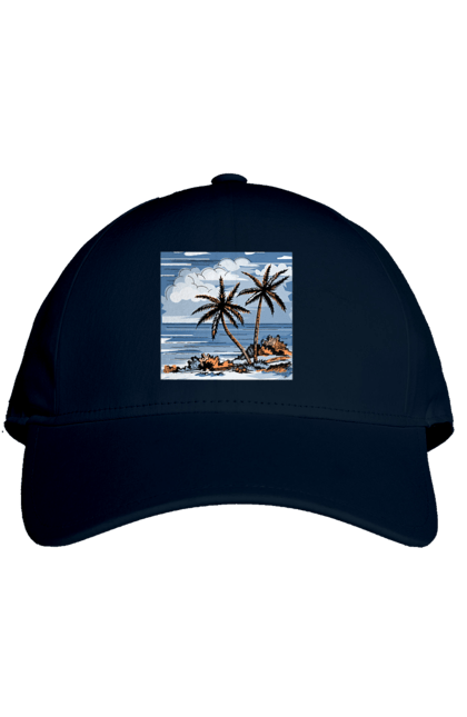 Cap with prints Palm Trees And Sky. Clouds, palm trees, sea, sky. 2070702