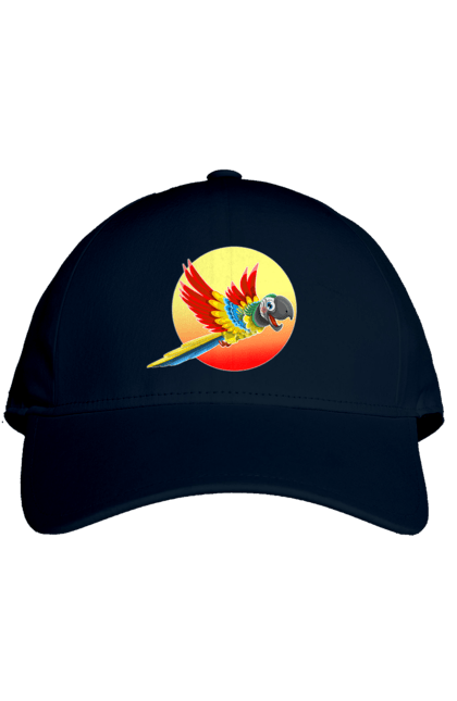 Кепка з принтом "Папуга На Тлі Сонця". Ара, веселий, відпочинок, відпустка, диск, жарко, жовтий, коло, кольоровий, крила, літає, літо, папуга, папужка, пір`я, політ, помаранчевий, птах, різнокольоровий, сонце, сонячно, спека, тепло, тропіки, у польоті, червоний. 2070702