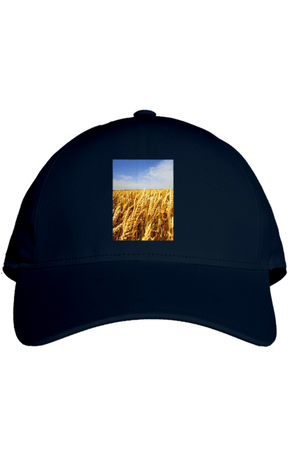 Cap with prints Ukraine. Beauty, blue, field, nature, sky, wheat. 2070702