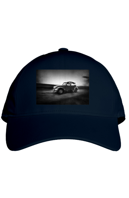 Кепка з принтом "Ретро машина чб". Авто, ретро, ретро машина, чорно біла машина. 2070702
