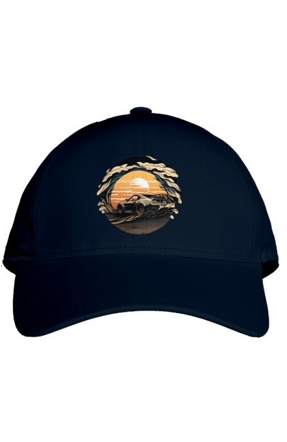 Кепка з принтом "Додж на заході сонця". Авто, автомобіль, додж, машина, машини. 2070702