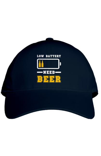 Кепка з принтом "Low battery need beer". Алкоголь, брутальні, літні, пиво, прикольні принти, чоловічі. 2070702