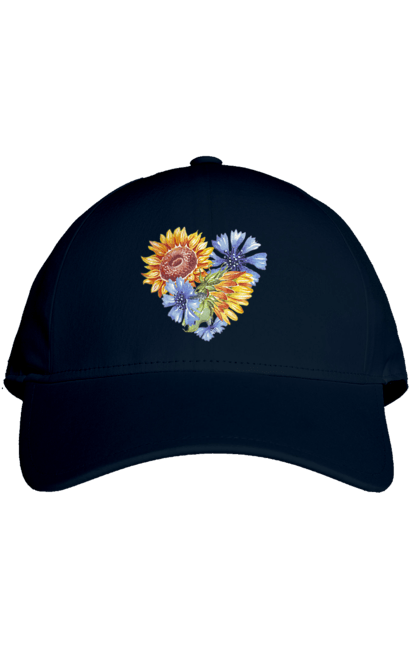 Кепка з принтом "Серце соняшники та фіалки". Квіти, люблю україну, любов, серце, соняшник, україна, фіалки. 2070702
