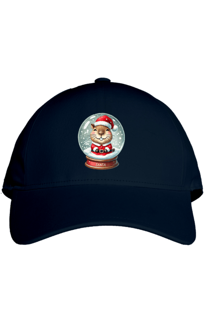 Cap with prints Capybara in a snow globe. Animal, capybara, christmas, christmas capybara, gift, holiday, new year, new year`s gift, santa, snow globe. 2070702