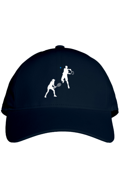 Кепка с принтом Теннис. Большой теннис, грунт, игроки, мяч, призовой фонд, ракетка, спонсор, турнир на грунте, турнирная сетка, хард. 2070702