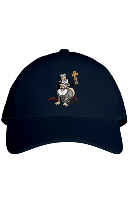 Кепка з принтом "Монашки БДСМ". Бдсм, крута, модна, молодіжна, плескає по дупі, рок, рольові ігри, черниці бдсм, черницю, черниця. 2070702