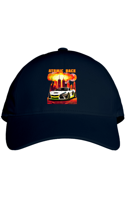 Кепка з принтом "Атомна гонка". Авто, автомобіль, атомні перегони, гонки, гоночні машини, спортивна машина, спорткар. 2070702