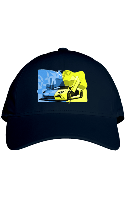 Кепка з принтом "Український ламборгіні". Жовто блакитний, ламборгіні, машина, прапор, спорткар, україна. 2070702