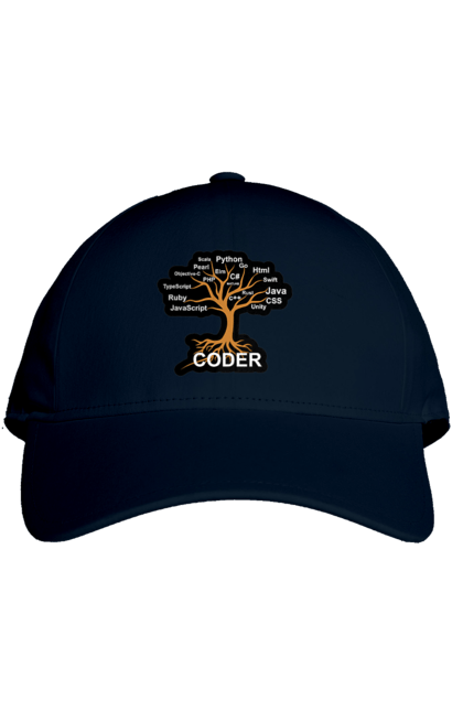 Cap with prints Coder. Code, coder, developer, git hub, it specialist, java, javascript, php, programmer, python. 2070702