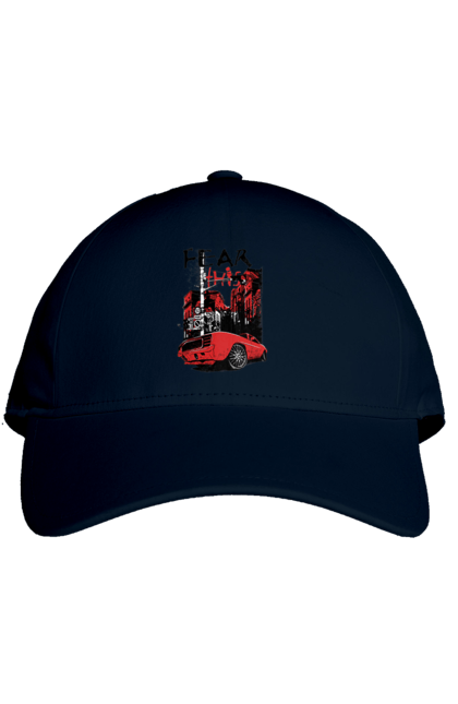 Кепка з принтом "Червона Машина В Місті". Їзда, машина, місто. 2070702