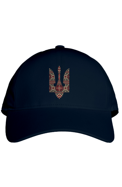 Cap with prints Vyshyvanka coat of arms. Actual, emblem, embroidered shirt, symbolics, ukrainian, unusual, war. 2070702