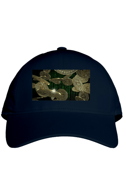 Кепка з принтом "Біткойн". Багатство, біткойн, валюта, гроші, криптовалюта, курс, майнінг, матриця, монета, розкіш, цифровий світ. 2070702